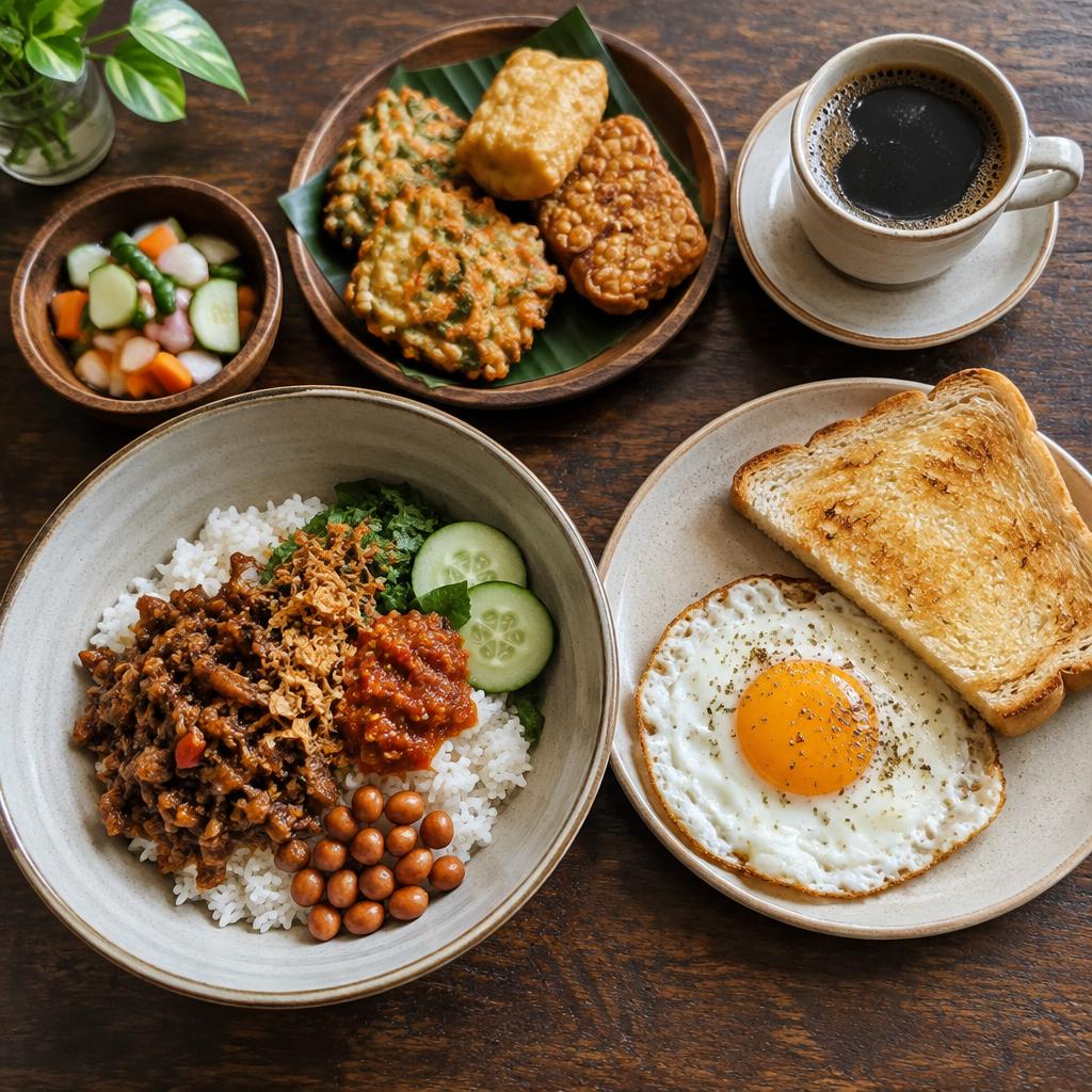 Indonesian breakfast and coffee